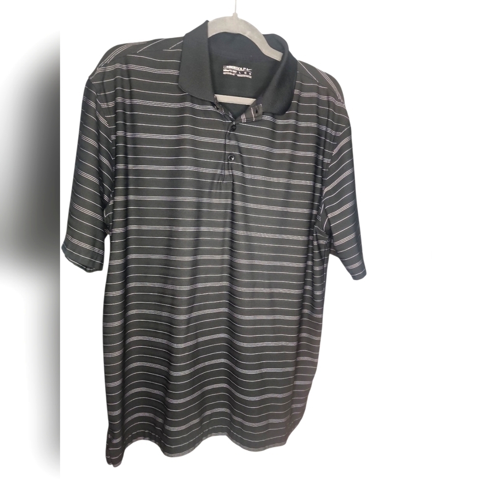 Nike Golf Black and White Striped  Dri Fit Polo Shirt